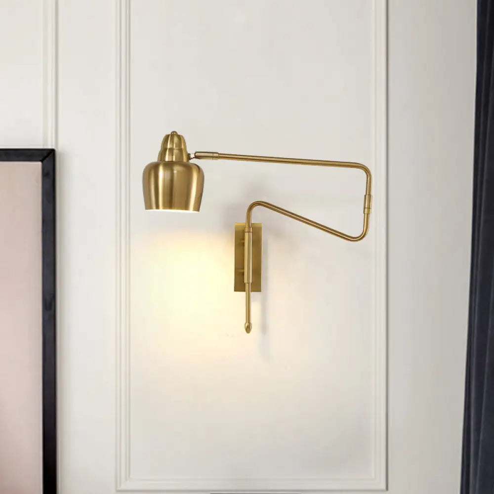 Black and Gold Industrial Wall Sconce with Angled Arm and Bowl Shade