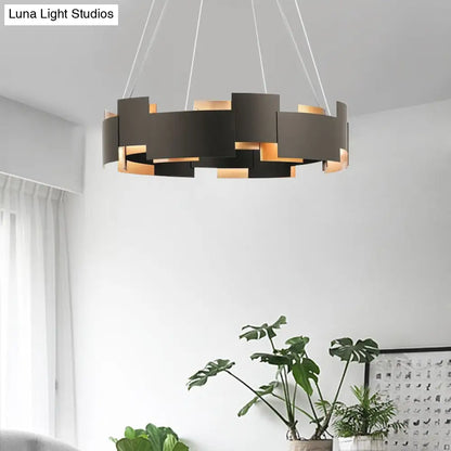 Black and Gold Metal Pendant Chandelier with Postmodern Splicing Design and Inner Suspension Light