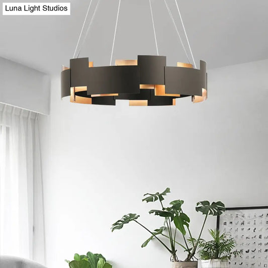 Black and Gold Metal Pendant Chandelier with Postmodern Splicing Design and Inner Suspension Light