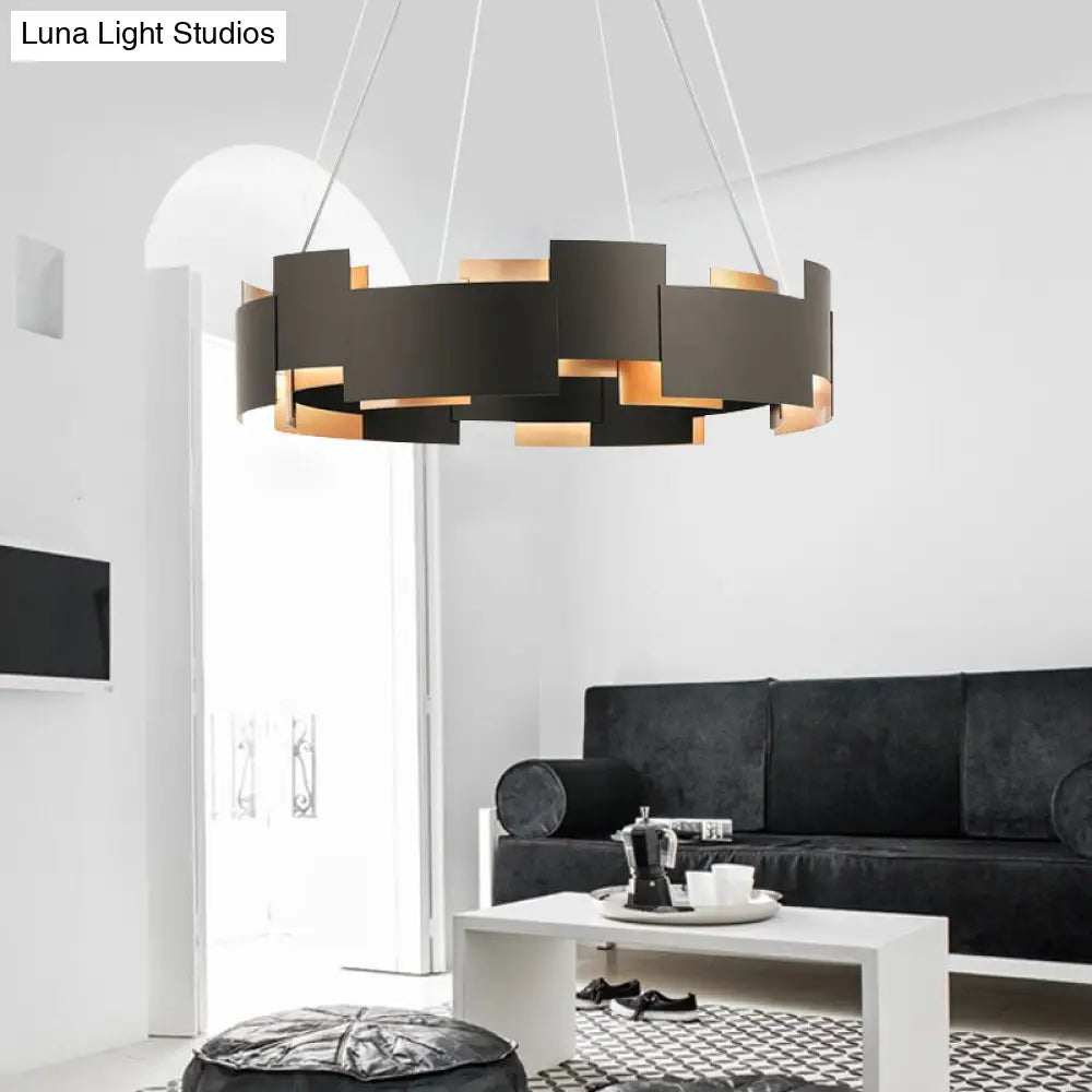 Black and Gold Metal Pendant Chandelier with Postmodern Splicing Design and Inner Suspension Light