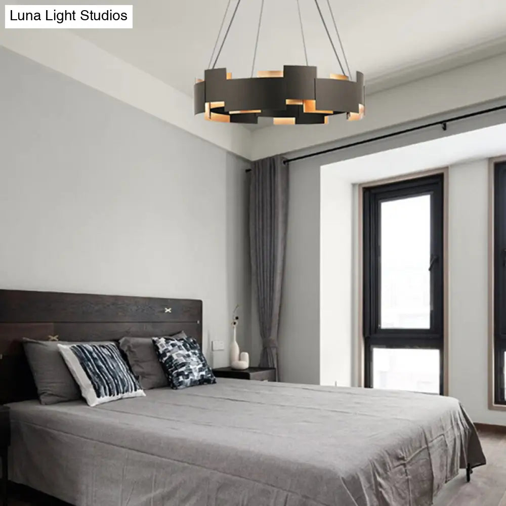 Black and Gold Metal Pendant Chandelier with Postmodern Splicing Design and Inner Suspension Light