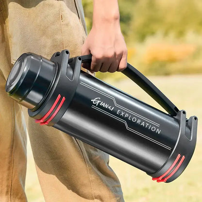 Black and red decorbites insulated stainless steel outdoor travel flask with sturdy handle and gianxi exploration branding