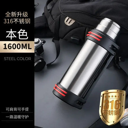 A sleek 1600ml black and red decorbites insulated stainless steel outdoor travel flask with bold accent bands