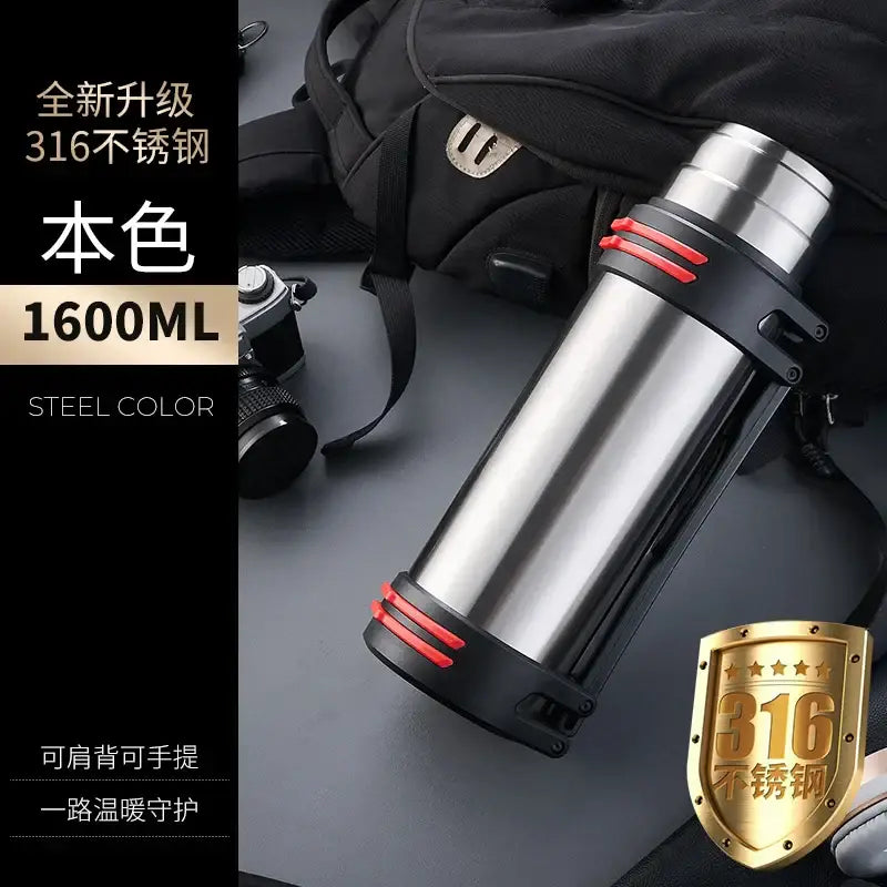 A sleek 1600ml black and red decorbites insulated stainless steel outdoor travel flask with bold accent bands