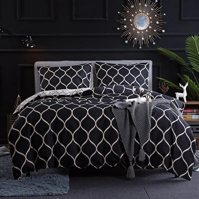 Black and white geometric-patterned duvet set with modern elegant design from decorbites leopard print collection