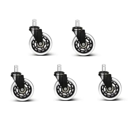 Black and silver 3 inch rotatable heavy duty office chair wheels with durable plastic wheel metal axle and swivel mechanism