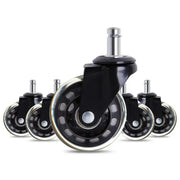 Black and silver 3 inch rotatable heavy duty office chair wheels with durable plastic and metallic rims for smooth rolling