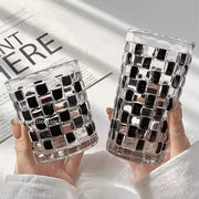 Clear glass cups set with black and silver mosaic tile design elegant glass cups for kitchen drinkware use