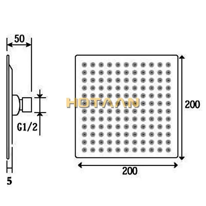 Black and silver stainless steel square shower head with 200mm nozzles and g1/2 connection decorbites black plated