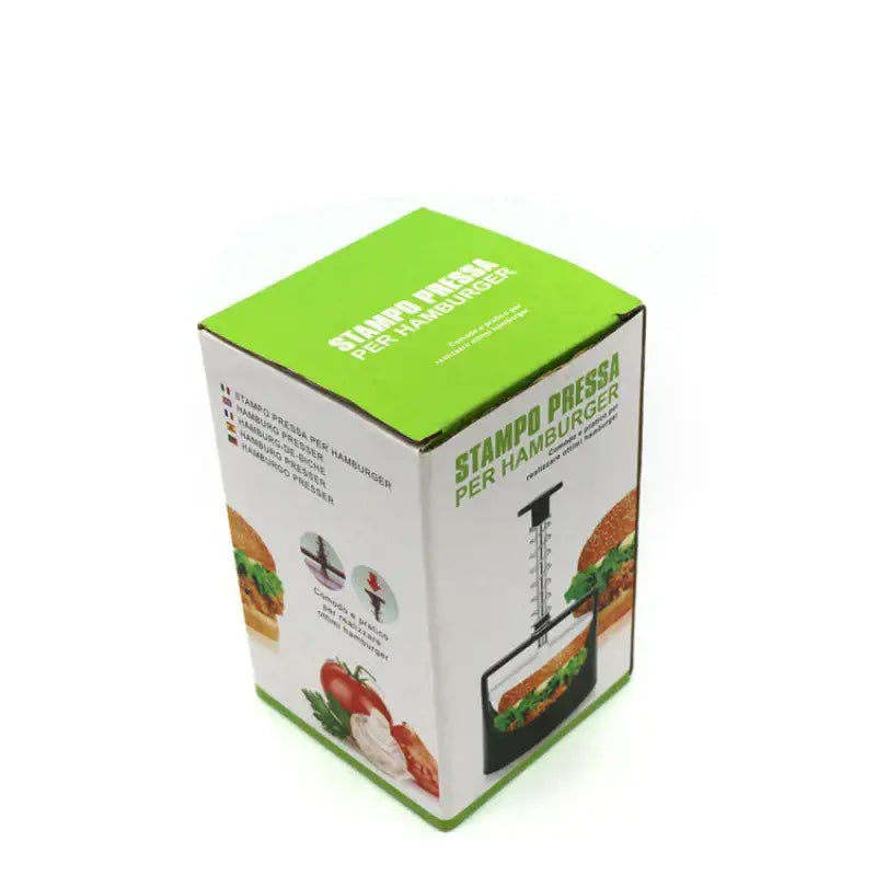 Green and white cardboard box for decorbites burger press black and white kitchen meat maker with spring handle