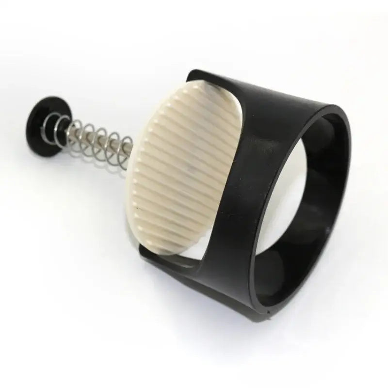 Black and white decorbites burger press with plastic body ribbed pressing plate and metal spring handle for kitchen use