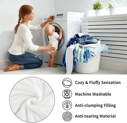 White plush cozy blanket with soft fluffy texture and machine-washable filling for decorbites cartoon print bedding