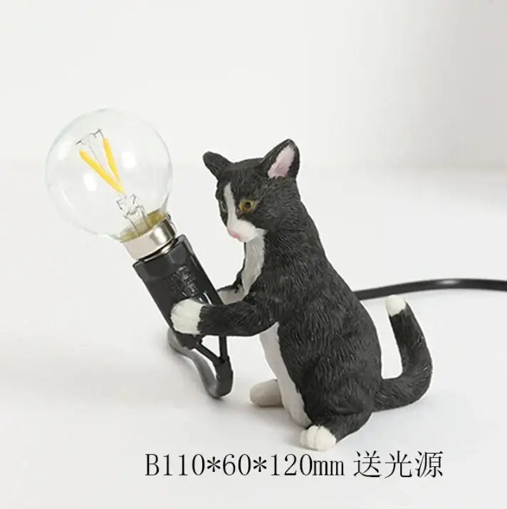 Black and white cat resin table lamp with clear glass bulb and yellow filaments for bedroom decorbites cat resin decorbites cat resin table