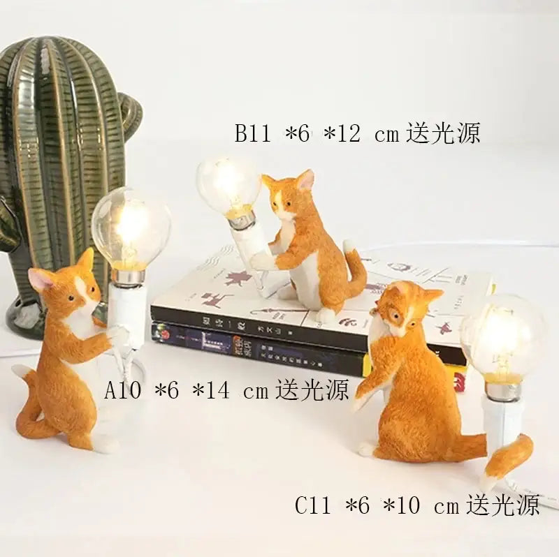 Orange and white ceramic cat resin table lamp holding illuminated bulbs for bedroom decorbites cat resin use