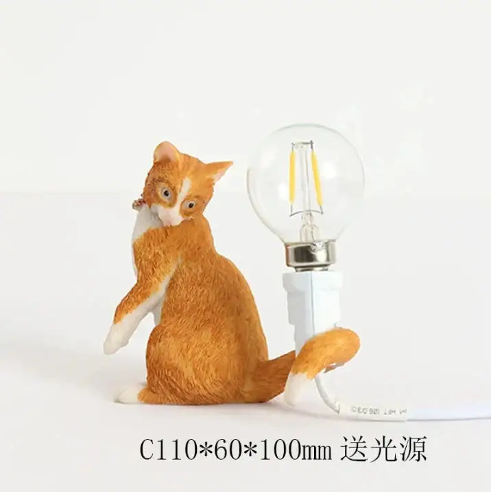 Orange and white cat resin table lamp with glass bulb on tail for decorbites cat resin bedroom decor