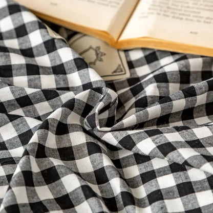 Black and white cotton plaid stripe bedding set featuring soft textured gingham fabric for bedroom decorbites collection