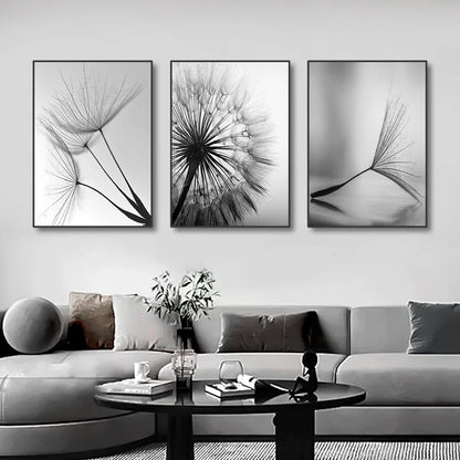 Black and White Dandelion Canvas Wall Art