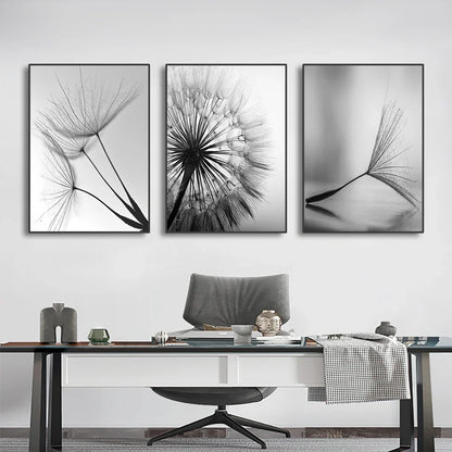 Black and White Dandelion Canvas Wall Art