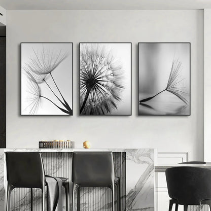 Black and White Dandelion Canvas Wall Art