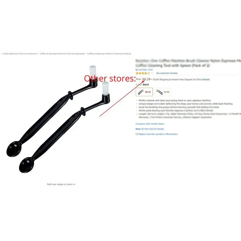 Black and white espresso machine coffee brush spoon with rounded black plastic end and small white handle by decorbites