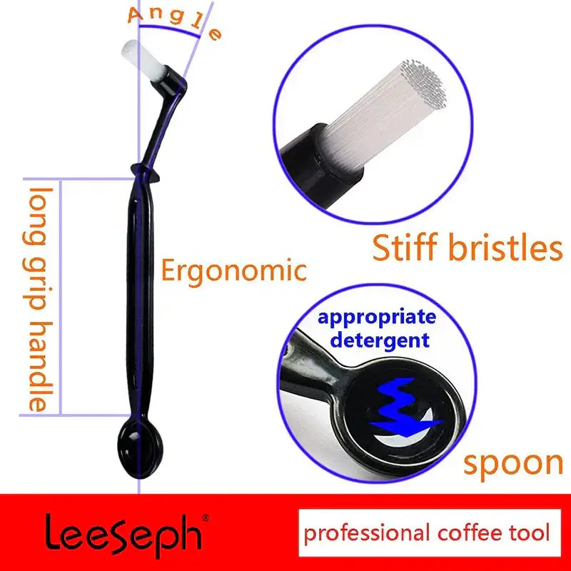Black ergonomic decorbites coffee brush spoon with stiff bristles for professional espresso machine cleaning