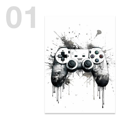 Black and White Game Controller Wall Art - Pattern01 / 13x18cm No Frame
