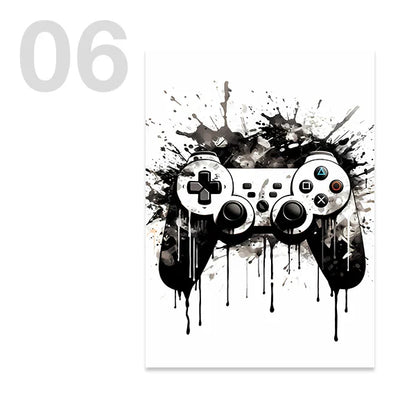 Black and White Game Controller Wall Art - Pattern06 / 13x18cm No Frame