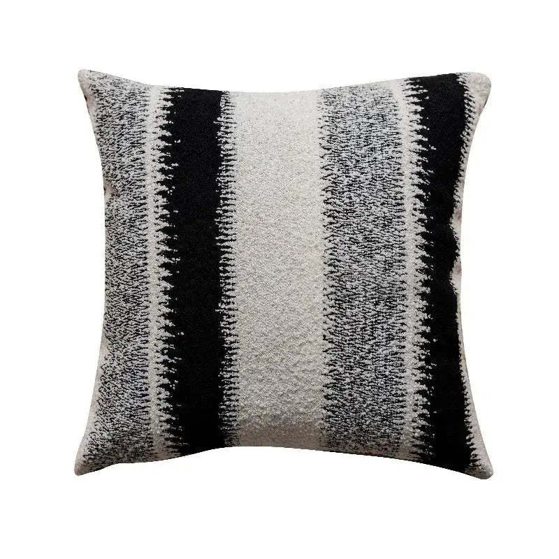 Black and white geometric chenille pillow cover with striped textured fuzzy fabric for living room decorbites decor
