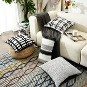 Black and white geometric chenille pillow cover with textured fabric design for living room decorbites decorbites geometric chenille pillow