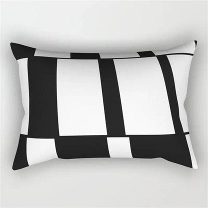 Rectangular pillow with a modern black and white geometric wave line pattern for bedroom decor