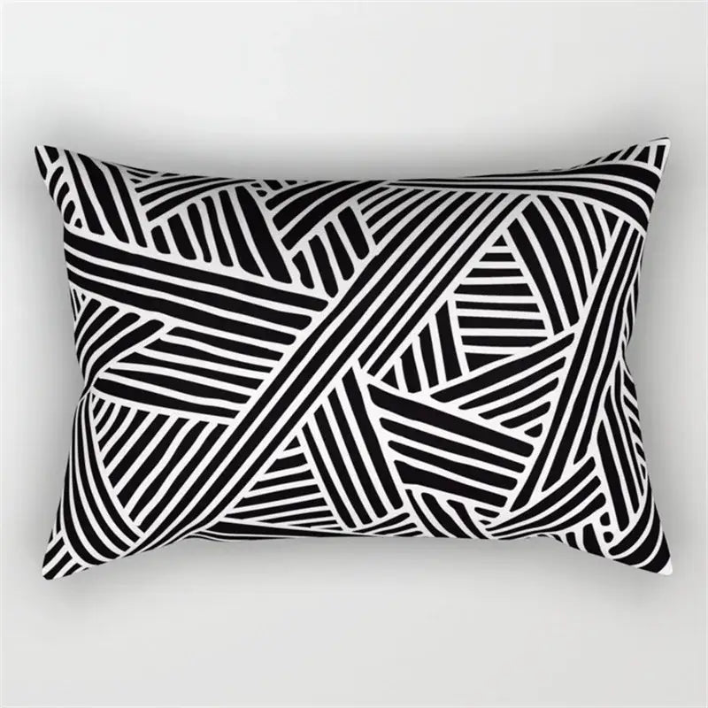 Rectangular pillow with bold black and white geometric wave line pattern for bedroom decor and pillowcase set