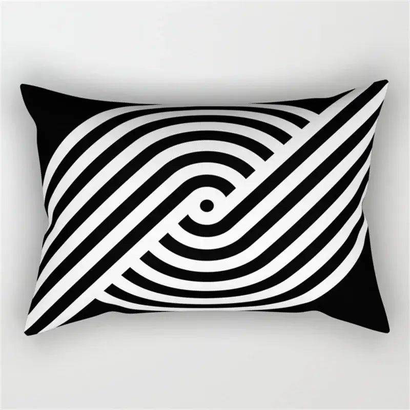 Rectangular pillow with bold black and white geometric wave line pattern for bedroom decor