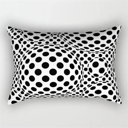Rectangular pillow with a black and white polka dot geometric wave line pattern for bedroom decor
