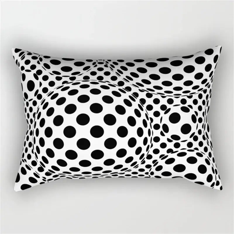 Rectangular pillow with a black and white polka dot geometric wave line pattern for bedroom decor
