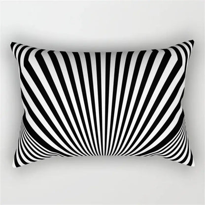 Rectangular pillow with bold black and white geometric wave line stripes creating a striking optical illusion for bedroom decor