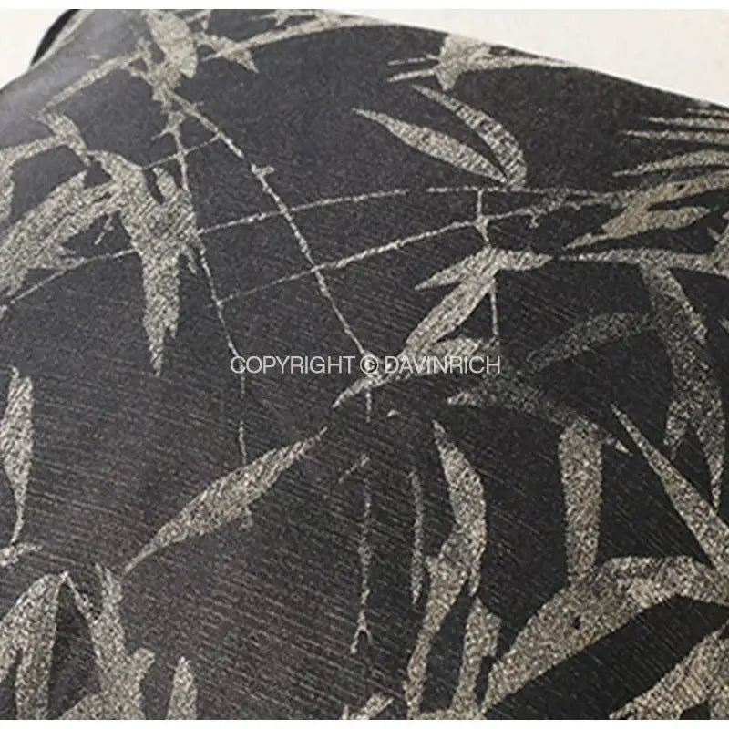 Black and white green jungle plants pillow cover with black suede fabric and subtle metallic silver bamboo leaf pattern