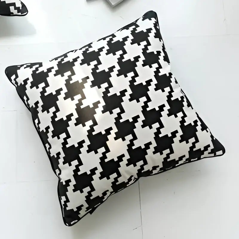 Black and white hounds tooth cushion cover featuring decorbites hounds tooth pattern for living room decorbites throw pillow