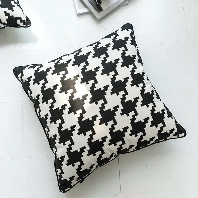 Black and white hounds tooth cushion cover with modern design for living room decorbites throw pillow decor