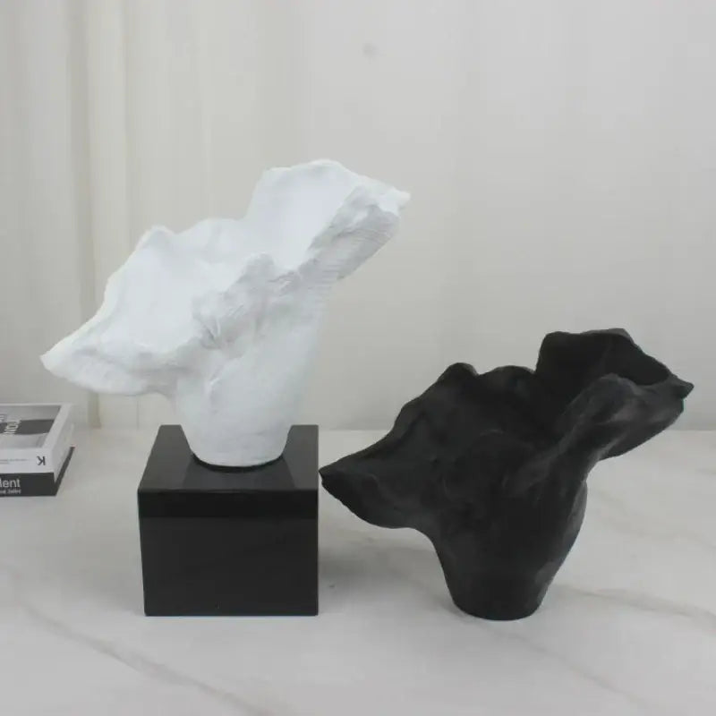 Black and white irregular resin flower vase with organic flowing forms for living room decorbites irregular resin sculpture