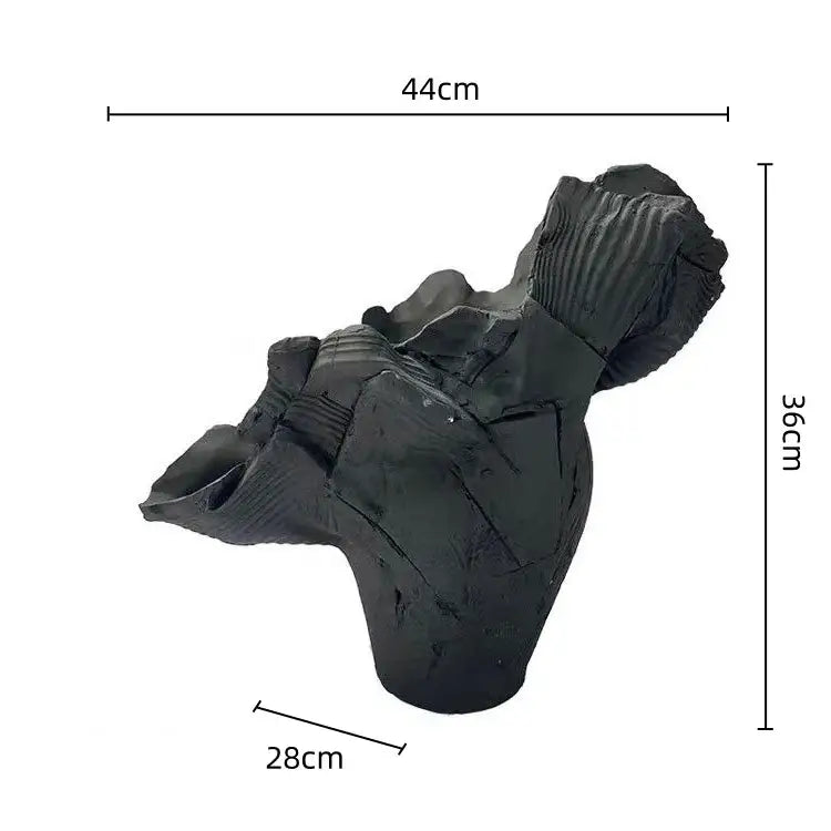 Black abstract decorbites irregular resin flower vase sculpture with textured ribbed surfaces and irregular contours