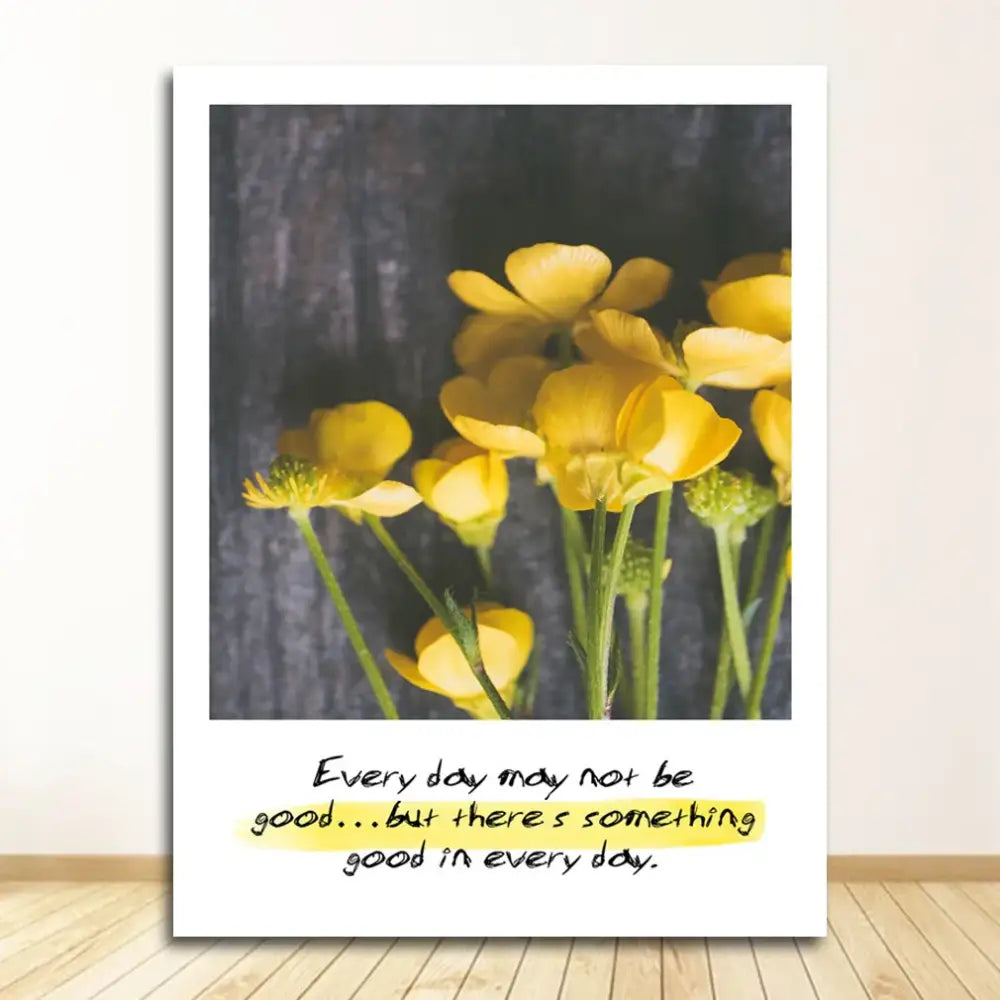 Decorbites™ black and white nordic landscape canvas set featuring yellow buttercup flowers on white nordic landscape frame