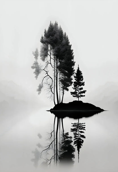 Black and White Mountain Tree Landscape Wall Art - 1 / 20X30cm Unframed