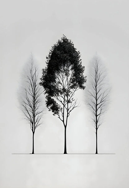 Black and White Mountain Tree Landscape Wall Art - 2 / 20X30cm Unframed