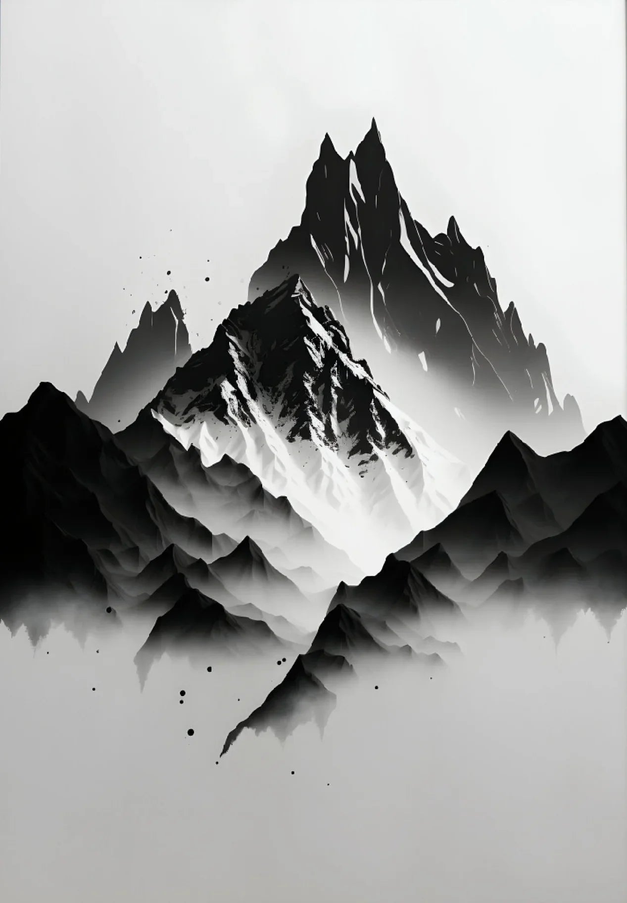 Black and White Mountain Tree Landscape Wall Art - 7 / 40x60cm Unframed