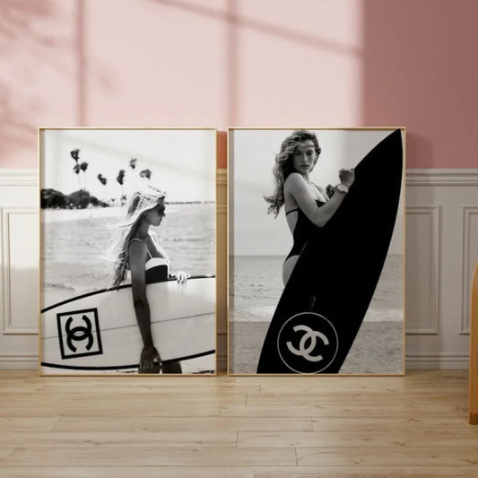 Black and White Surfboard Wall Art - Teen Room Decor - Posters