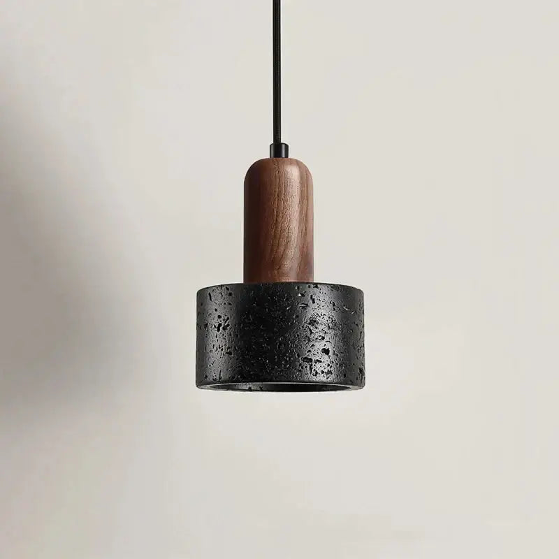 Black and wood concrete pendant light with textured black concrete and warm wood accent for bedroom decorbites cream nordic use