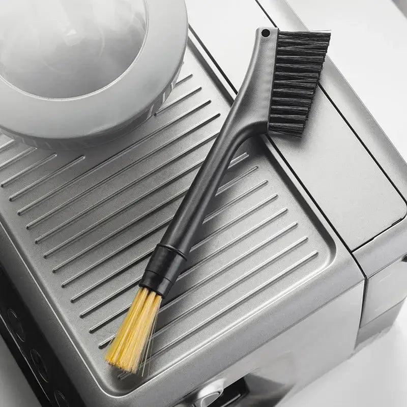 Black and yellow dual head coffee grinder brush with dense bristles for cleaning decorbites coffee grinder and espresso machines