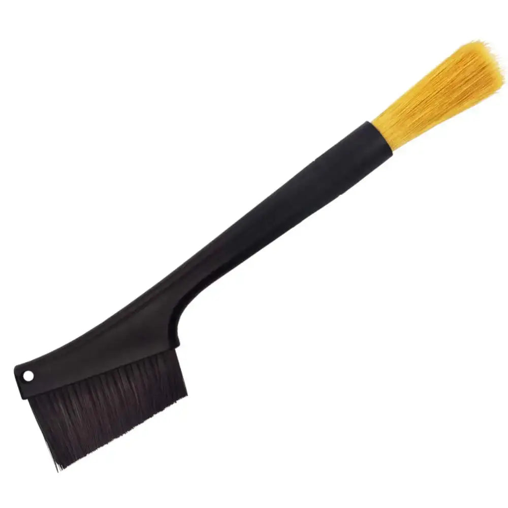 Black and yellow decorbites espresso machine cleaner brush with dual-sided bristles for effective machine cleaning