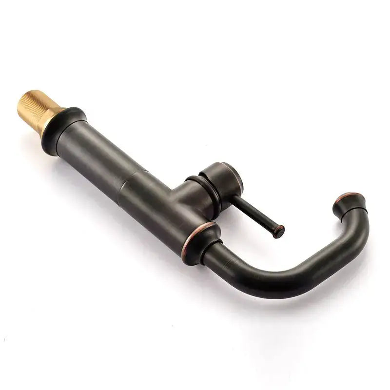 Bronze-finished basin faucet with a sleek curved spout and single lever handle in decorbites black antique brass design