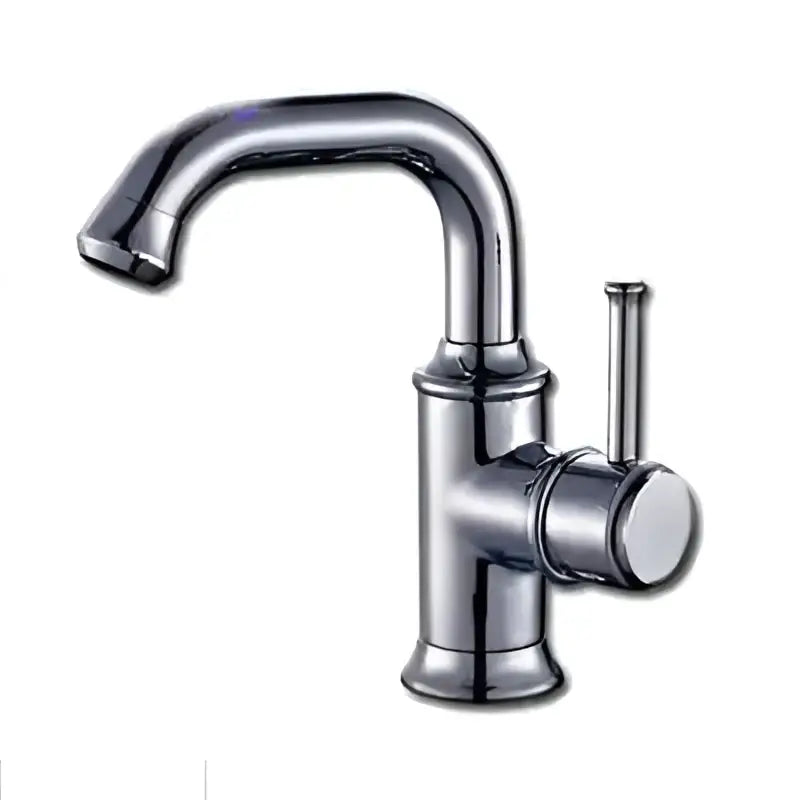 Chrome finished single-handle basin faucet with curved spout and cylindrical base in decorbites black antique brass style